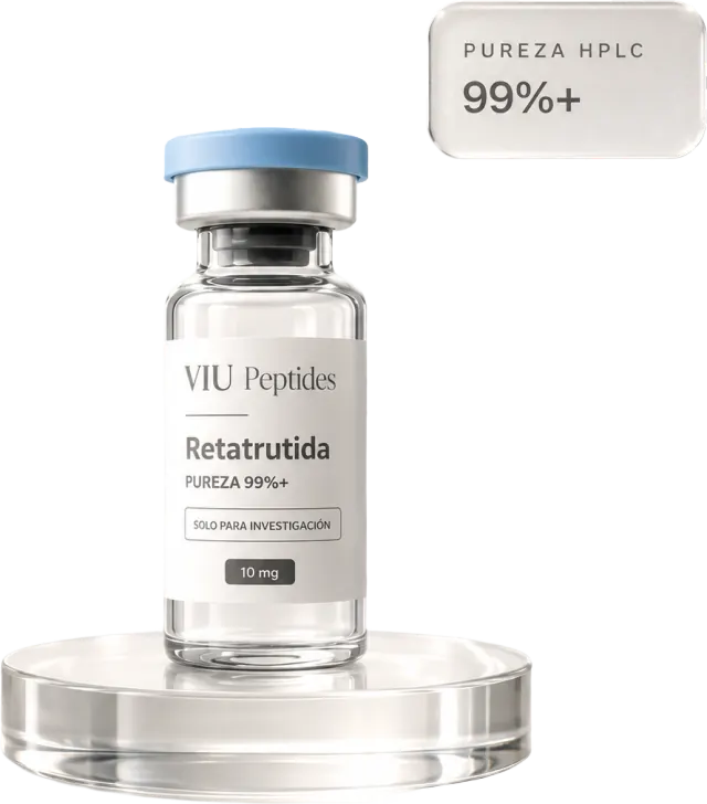Vial de Retatrutida ViuPeptides 10 mg, pureza 99%+ para investigación